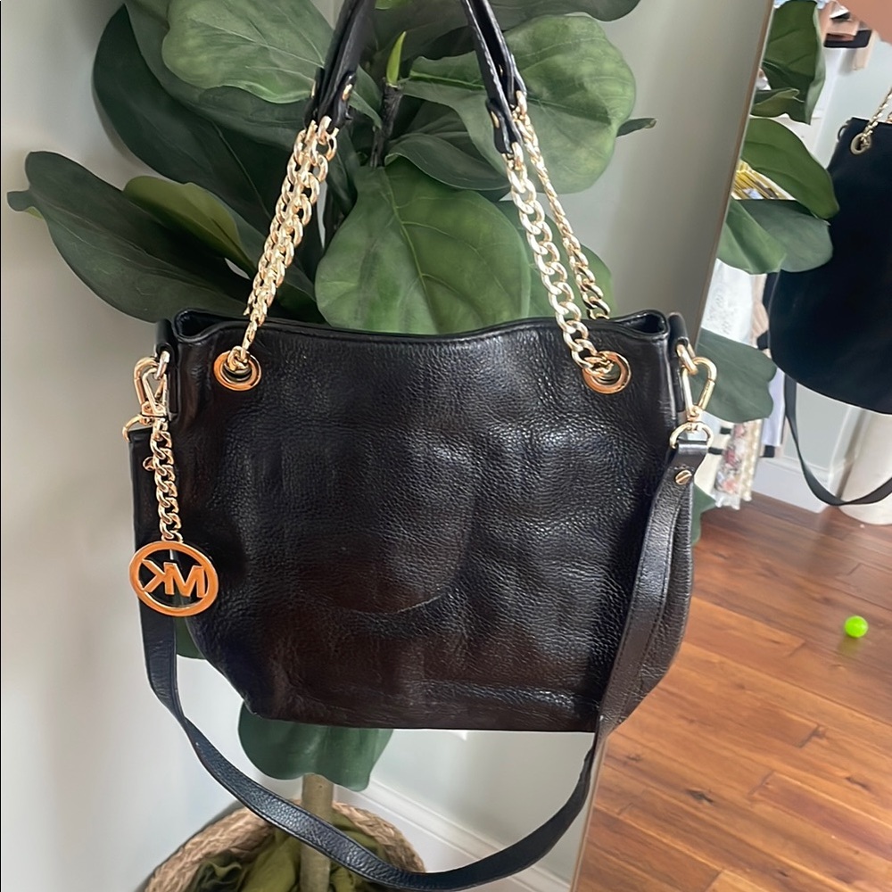 Michael Kors Black and Gold Shoulder Bag with Chain Straps